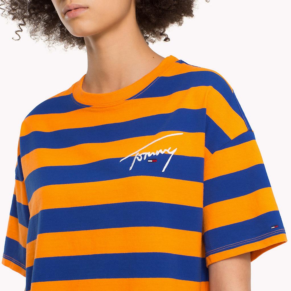 orange and blue tommy hilfiger shirt