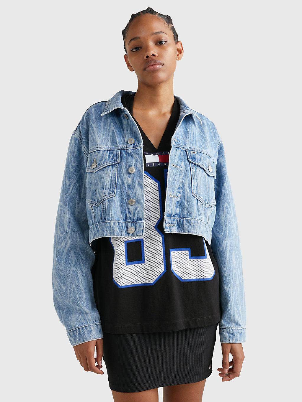 Tommy Hilfiger Claire Cropped Swirl Recycled Denim Jacket in Blue | Lyst UK
