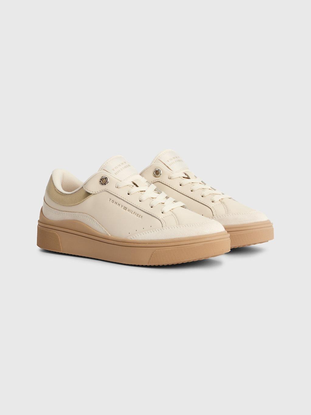 Tommy Hilfiger Metallic Detail Leather Trainers in Natural | Lyst UK