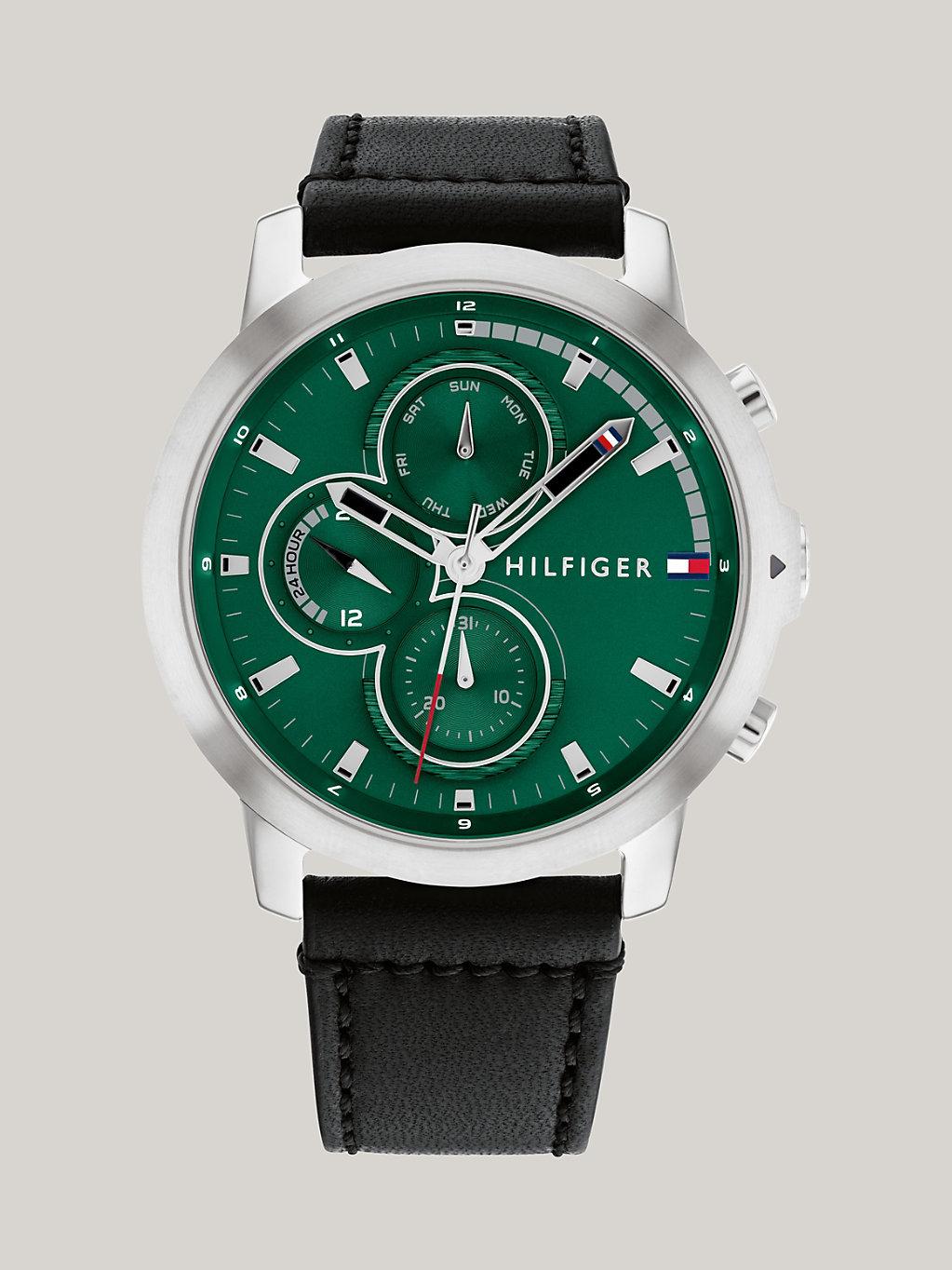 Tommy Hilfiger Green Dial Black Leather Strap Watch for Men | Lyst UK