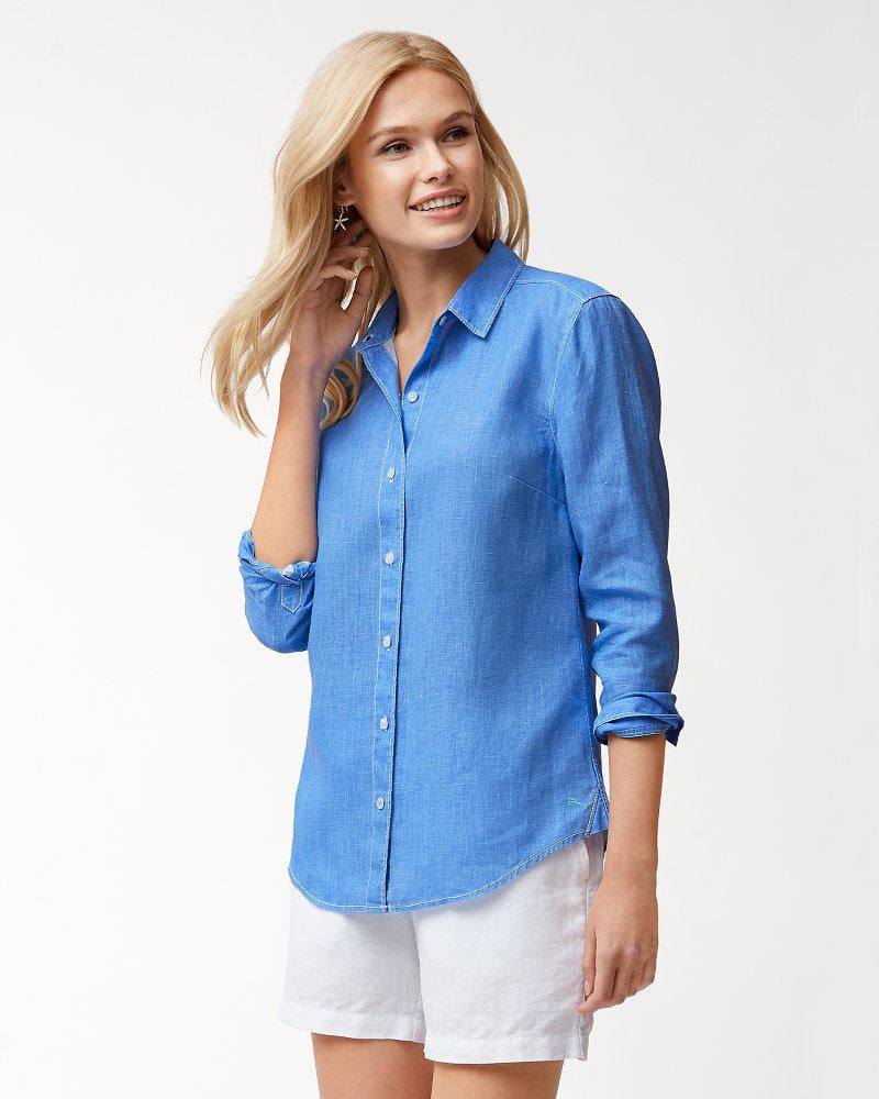 blue linen shirt women