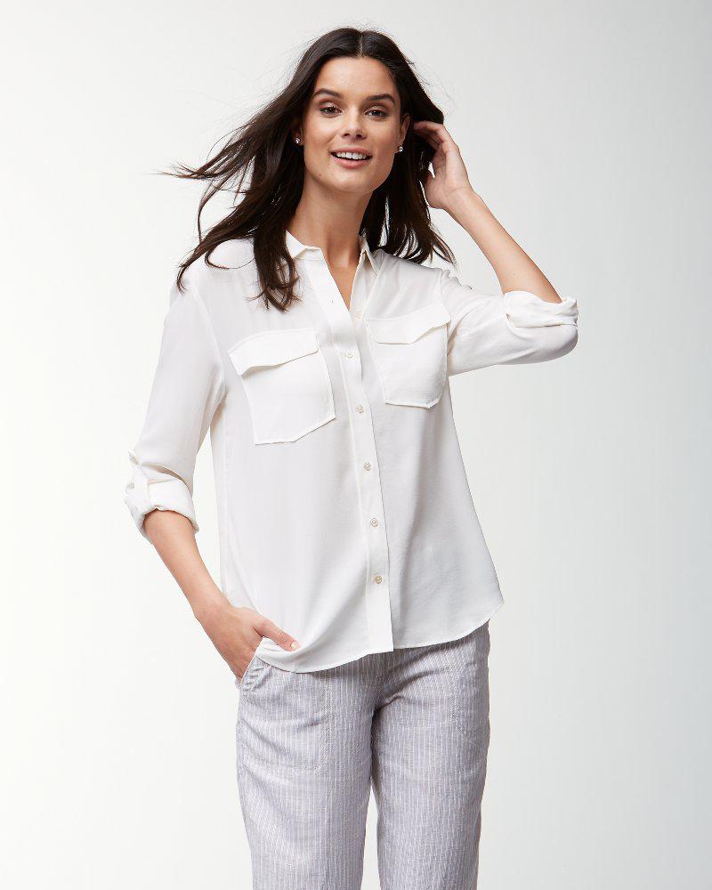 Tommy Bahama June Silk Cargo Shirt in White - Lyst