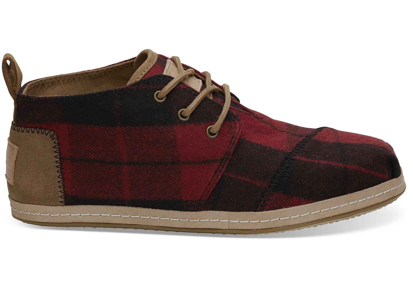 toms red plaid felt women's bota boots