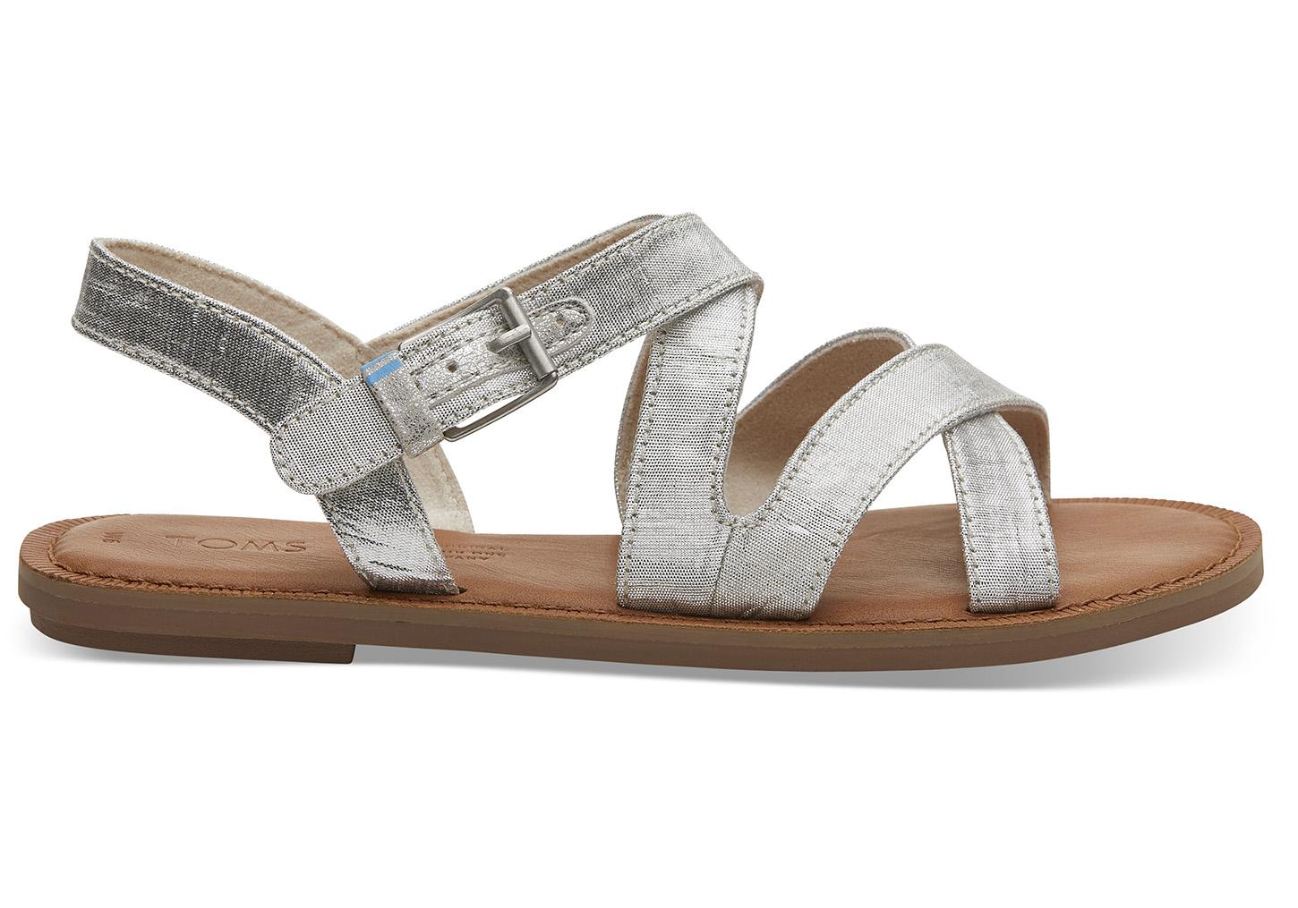 TOMS Silver Metallic Shantung Women's Sicily Sandals - Lyst