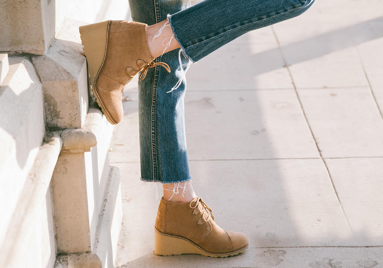 toms toffee suede wedge bootie