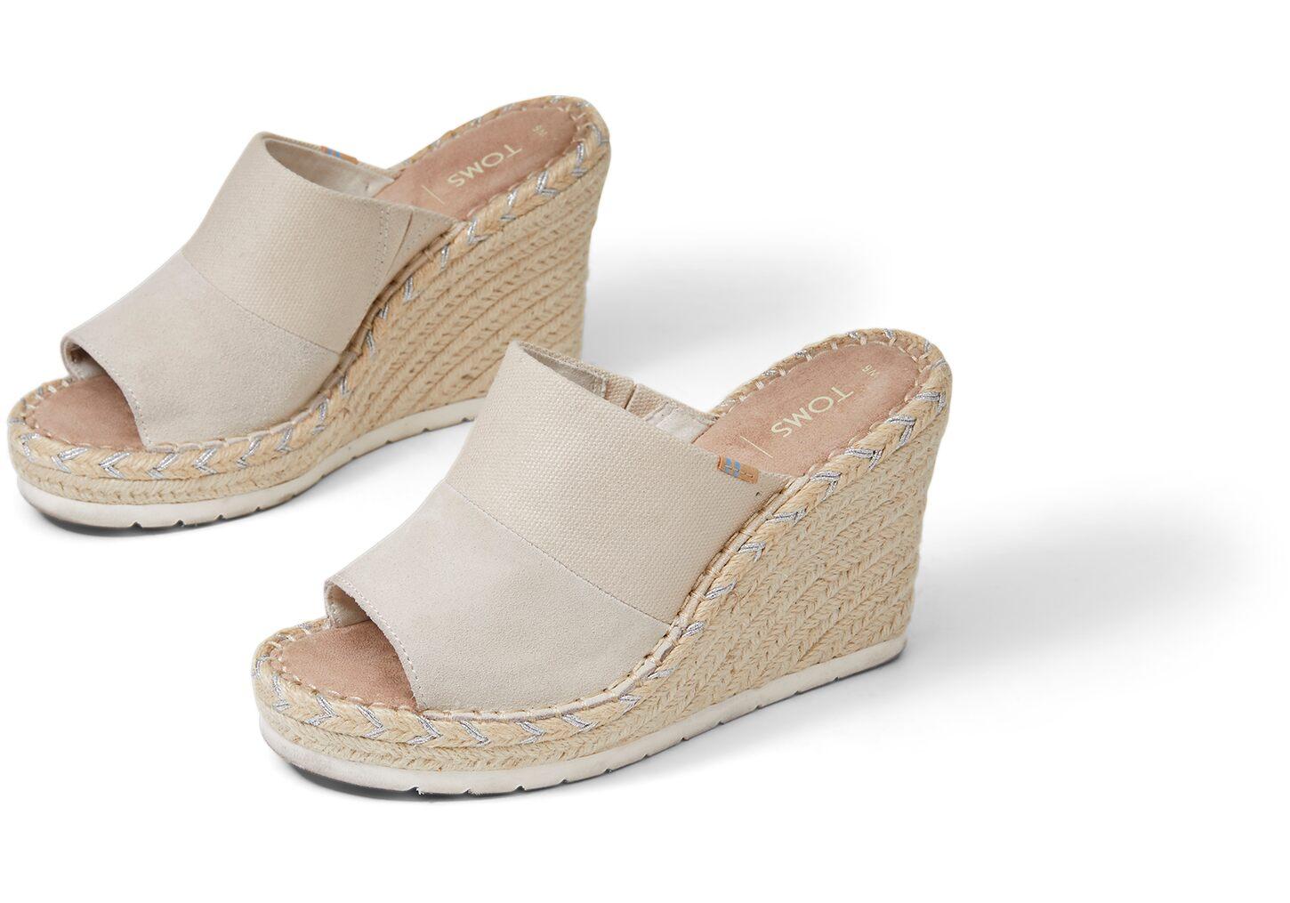 natural shimmer canvas suede women's monica mule wedges