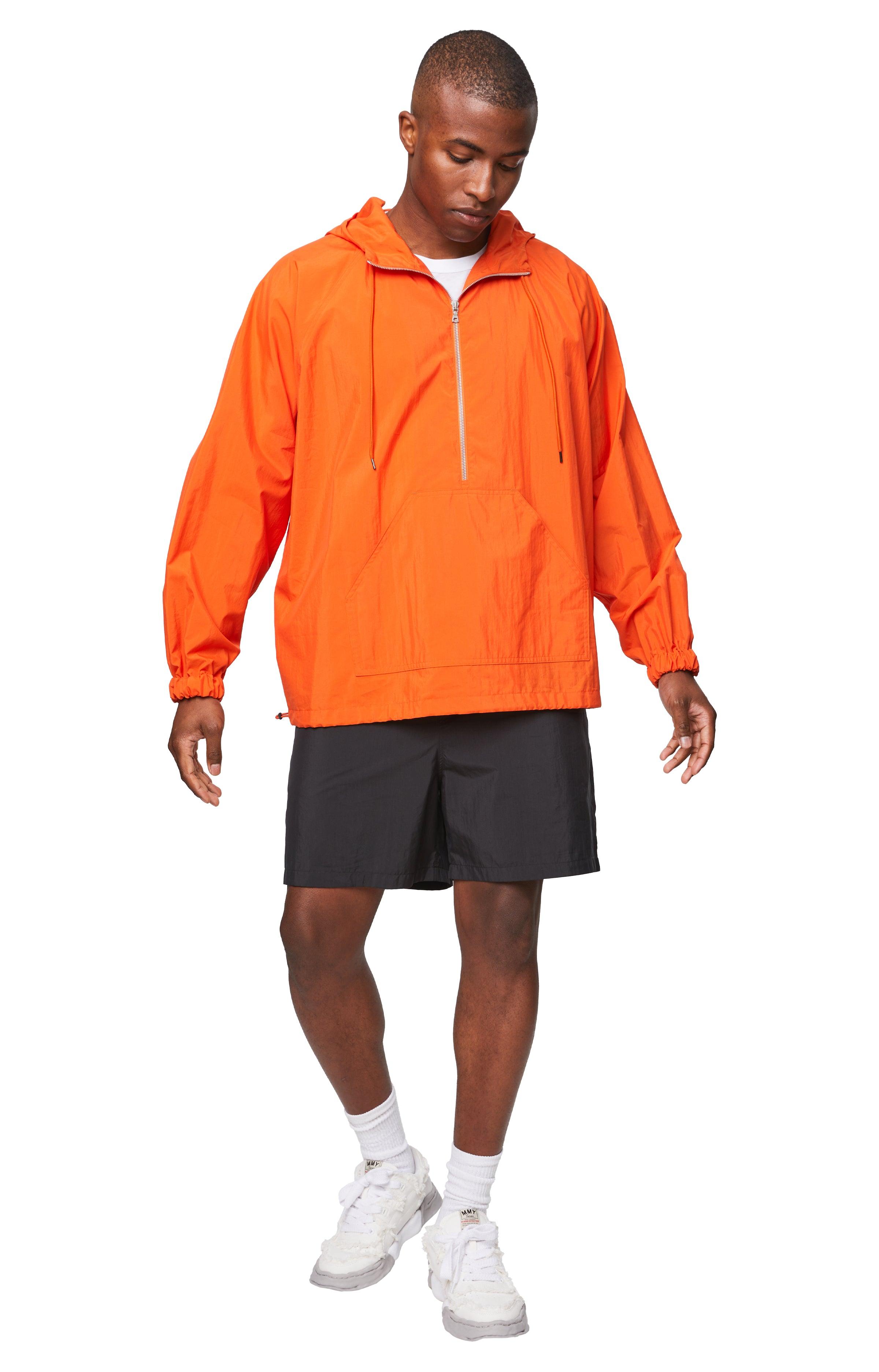 AURALEE Washed Cotton Nylon Weather Hooded Zip in Orange for Men