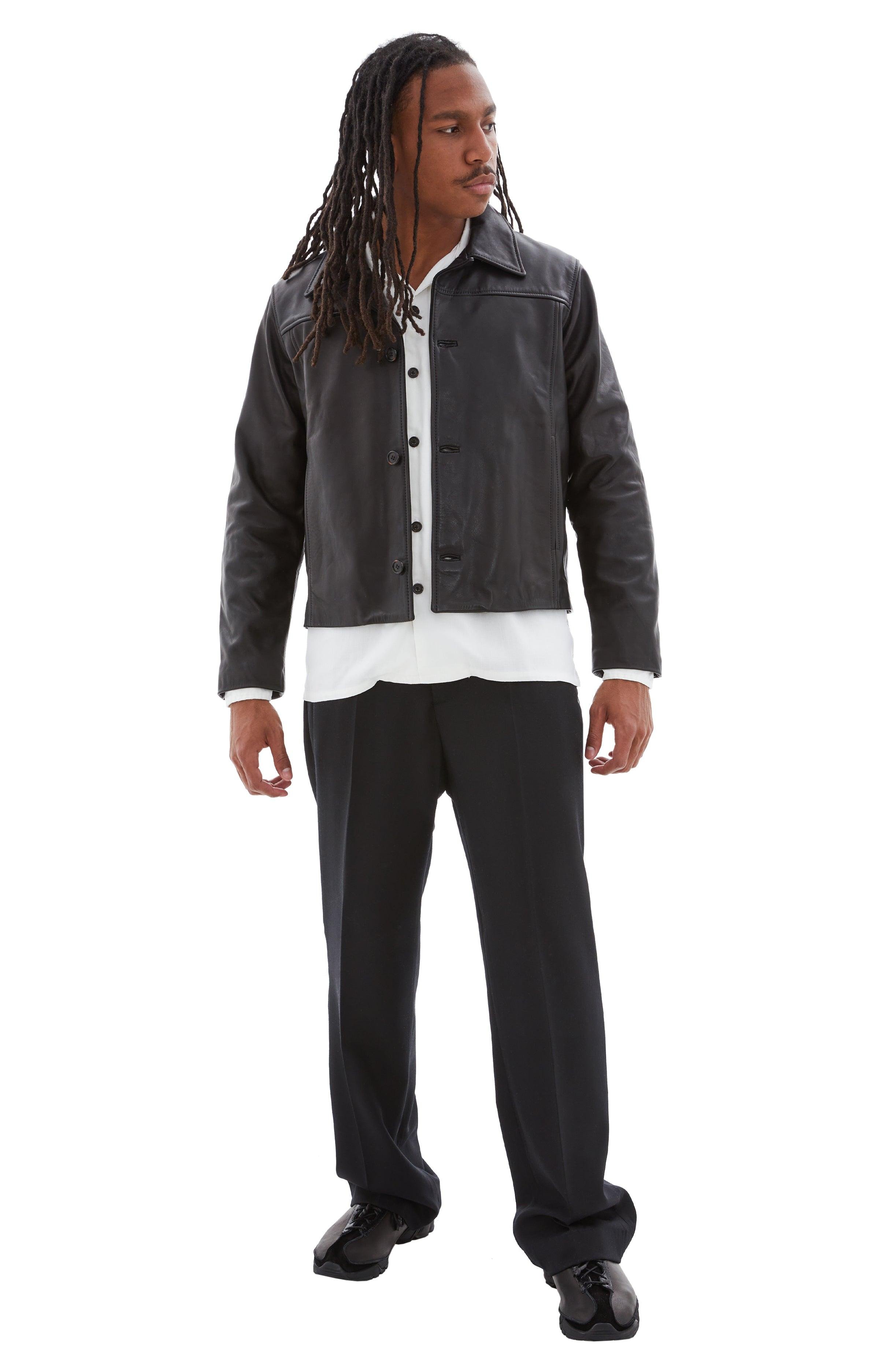 BTFL Cropped Leather Jacket in Gray for Men | Lyst