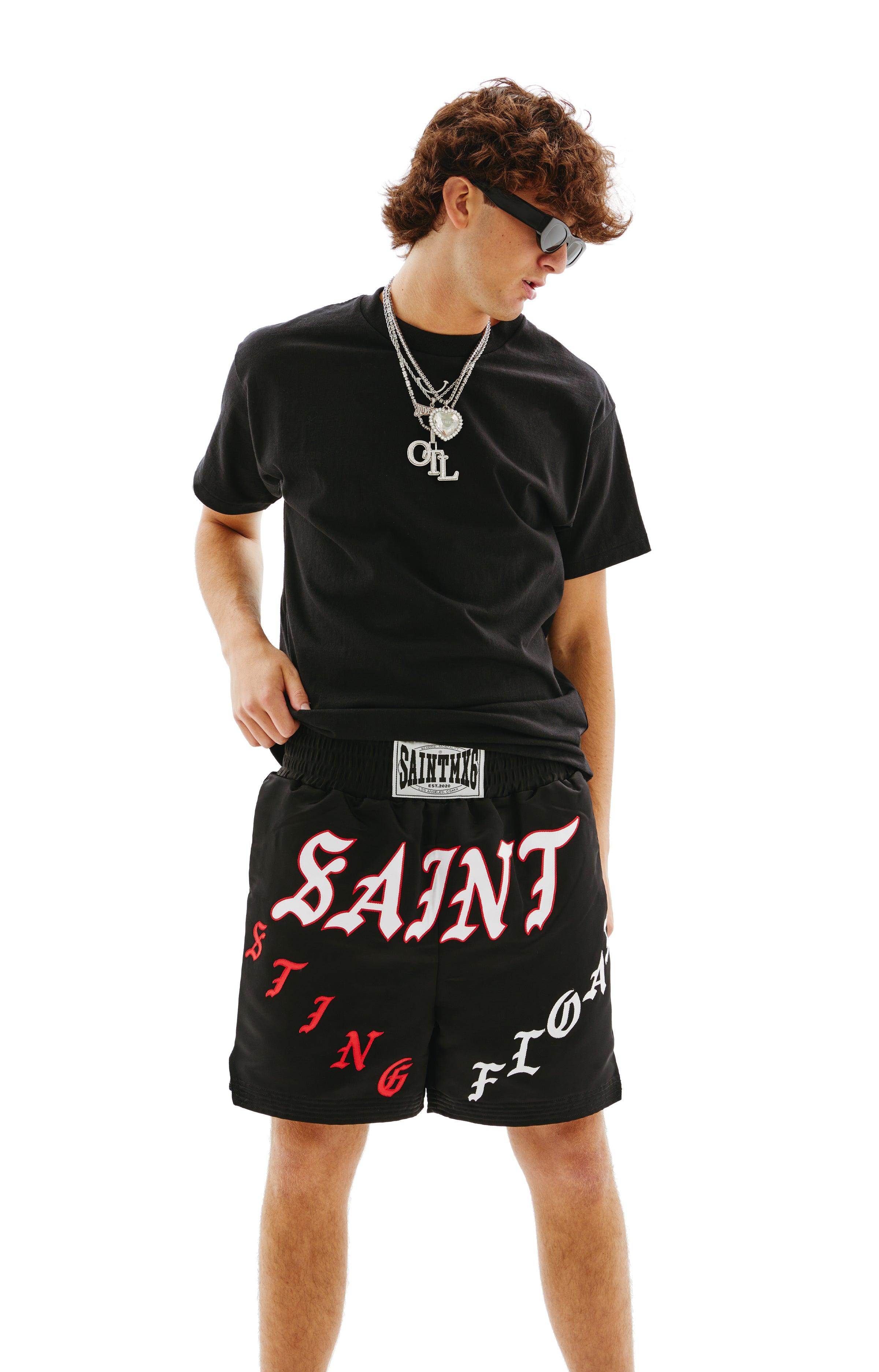 Saint Michael Embroidered Boxing Shorts in Black for Men | Lyst