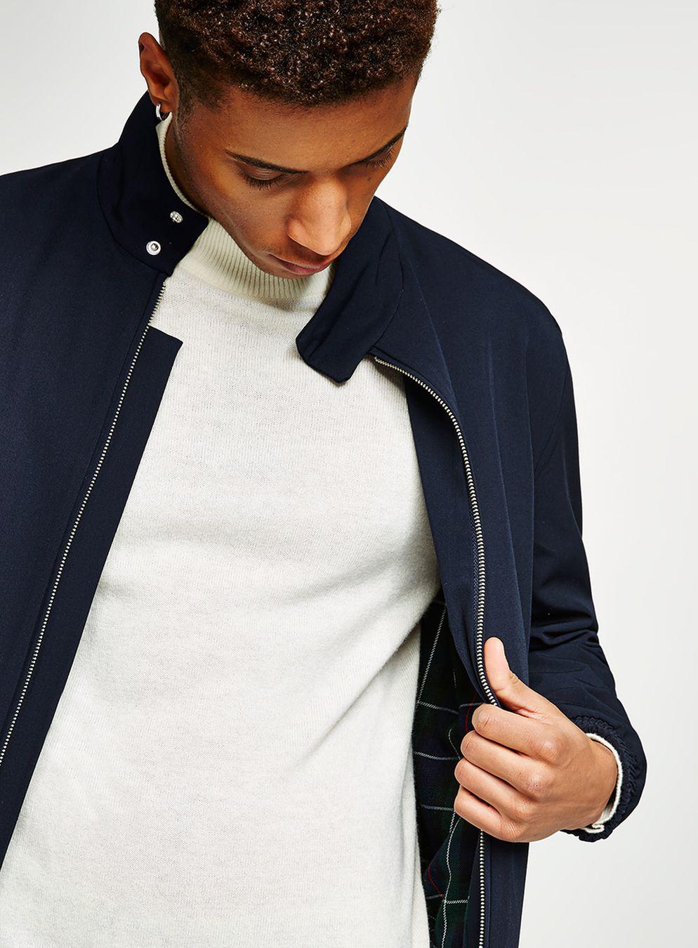 Download TOPMAN Synthetic Navy Smart Harrington Jacket in Blue for ...
