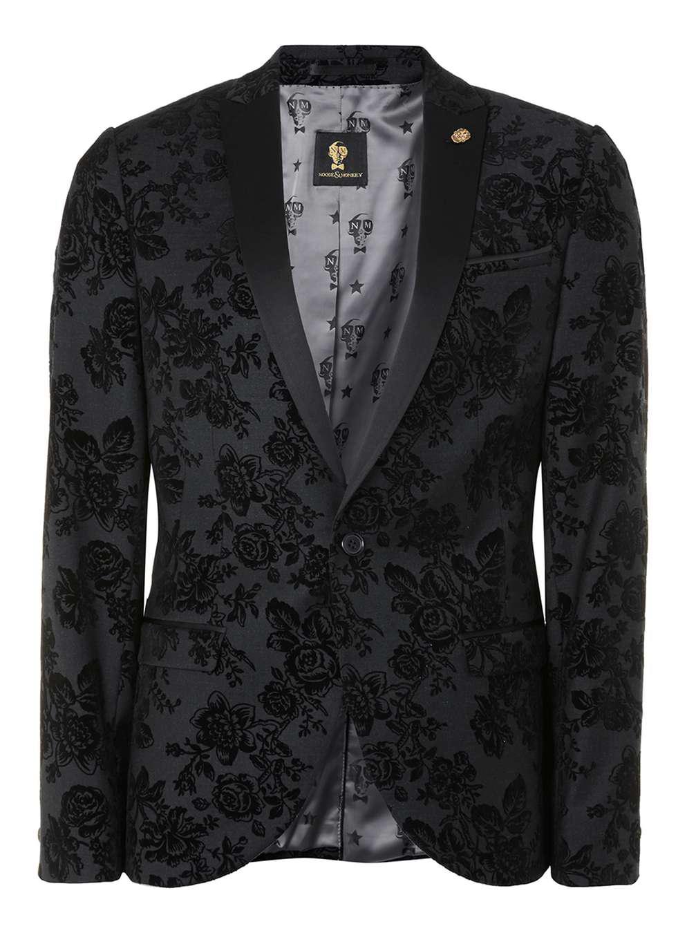 TOPMAN Wool Noose & Monkey Grey Textured Floral Print Suit Jacket in ...