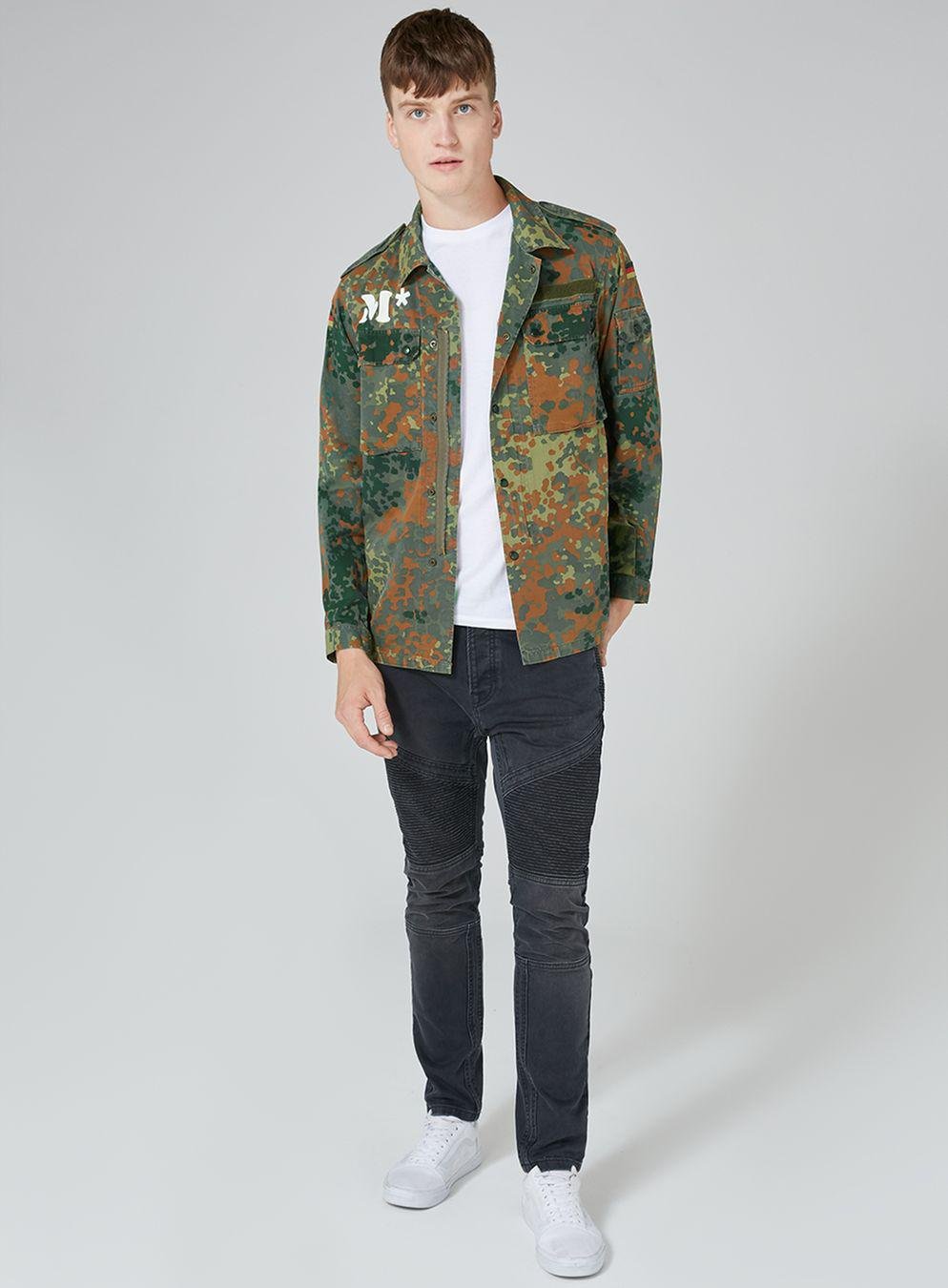 TOPMAN Cotton Finds M*s*h*d Lizard Camouflage Print Shacket in Green ...
