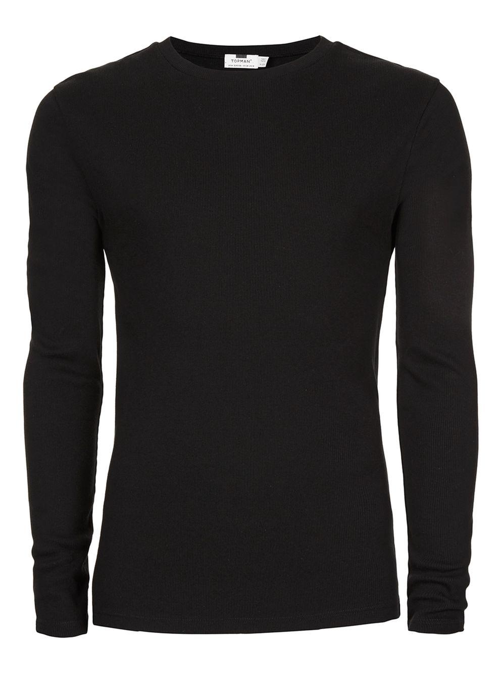 TOPMAN Cotton Black Ribbed Muscle Fit Long Sleeve T-shirt for Men - Lyst