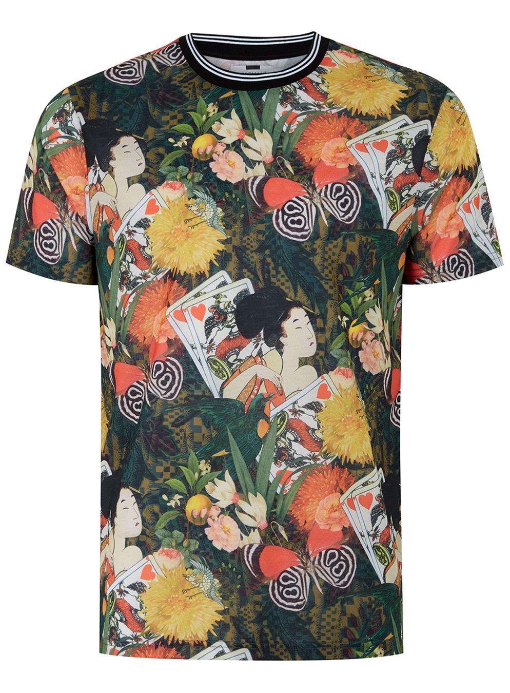 Lyst - Topman Japanese Floral Print T-shirt in Black for Men