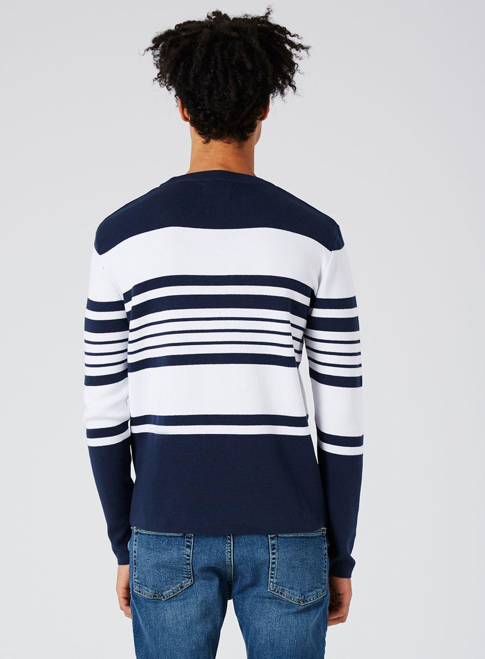 TOPMAN Synthetic Navy And White Slim Fit Striped Jumper in Blue for Men ...