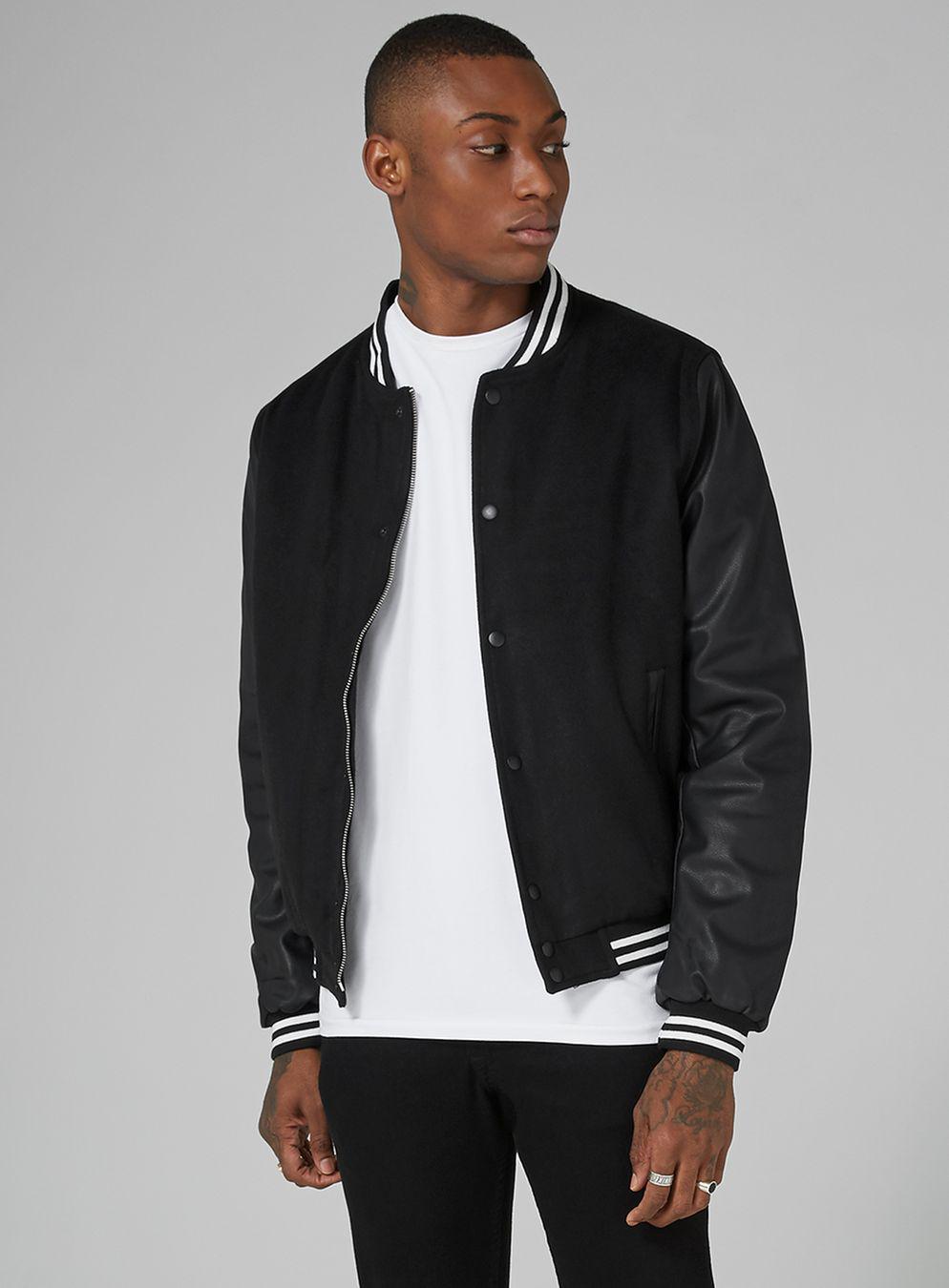 Lyst - Topman Black Varsity Jacket in Black for Men