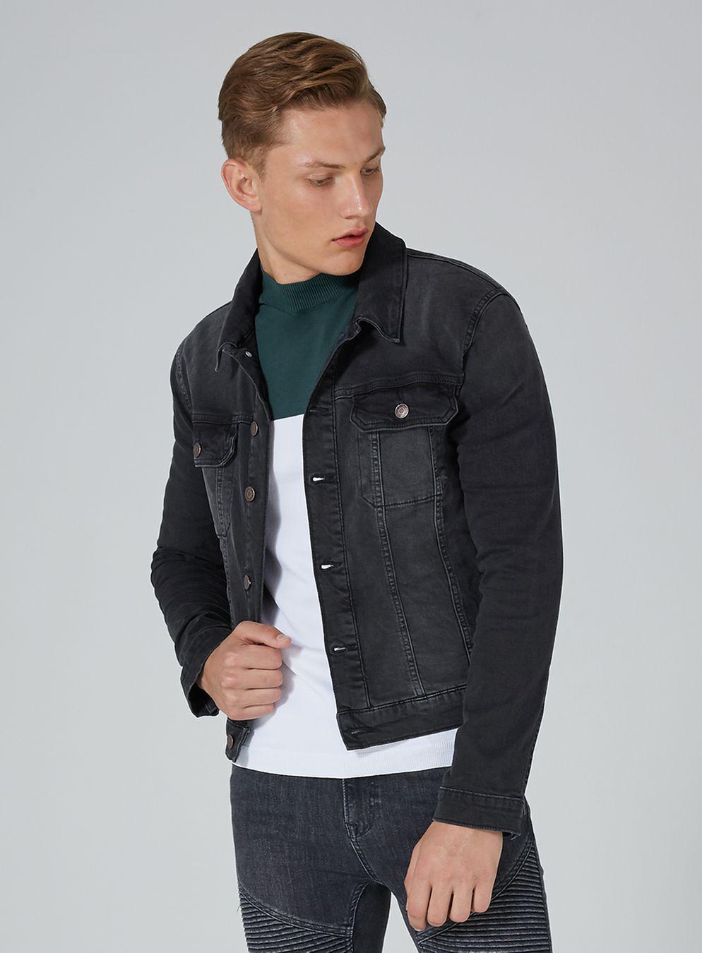 black muscle fit denim jacket