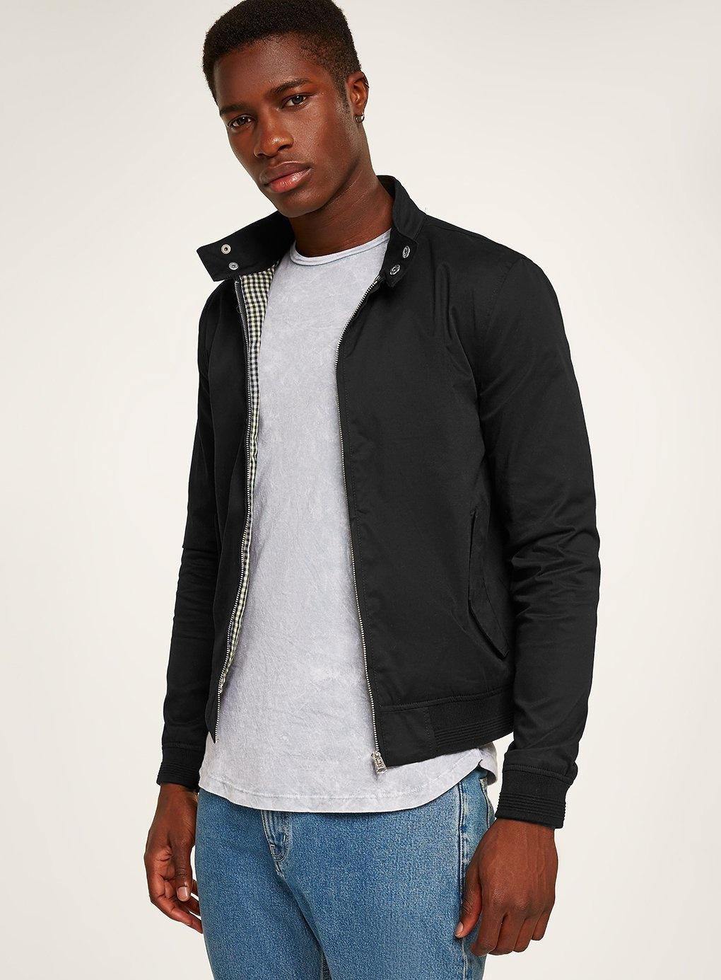 Download TOPMAN Cotton Black Stretch Harrington Jacket for Men - Lyst