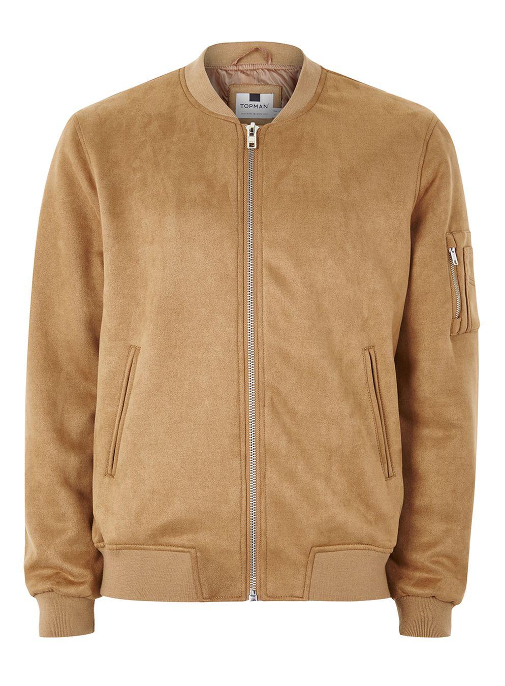 TOPMAN Tan Faux Suede Bomber Jacket in Brown for Men Lyst
