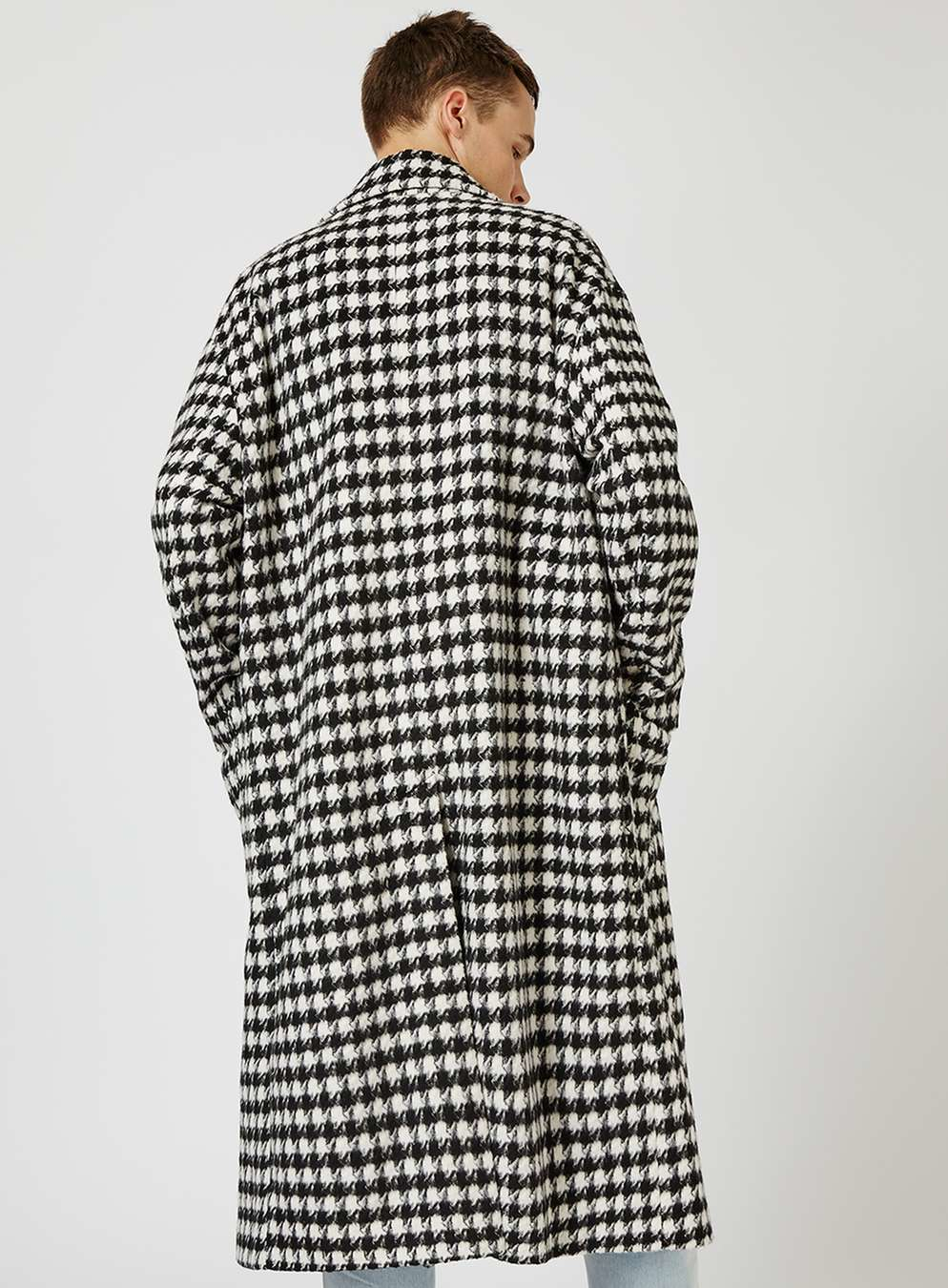 TOPMAN Synthetic Topman Design Black And White Dogtooth Coat for Men - Lyst