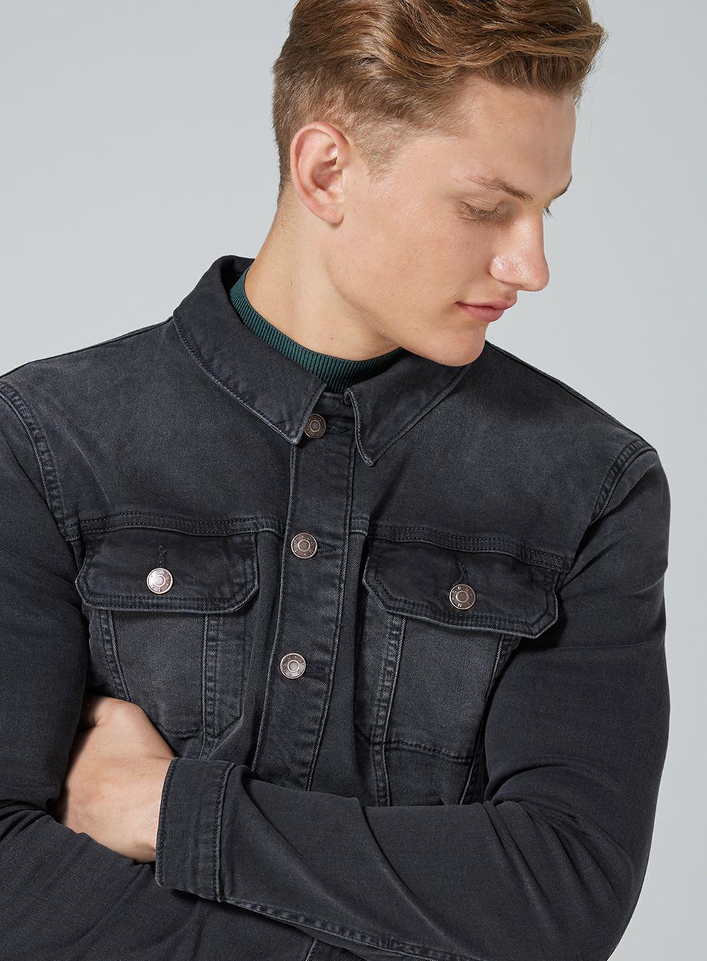 topman muscle fit denim jacket