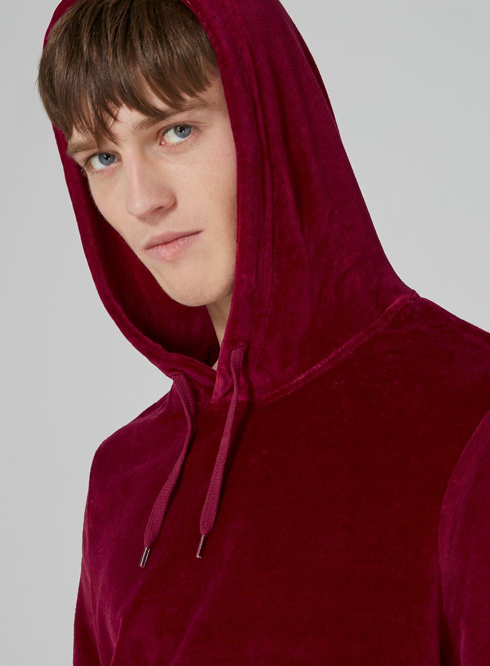 TOPMAN Cotton Burgundy Velour Hoodie in Red for Men Lyst