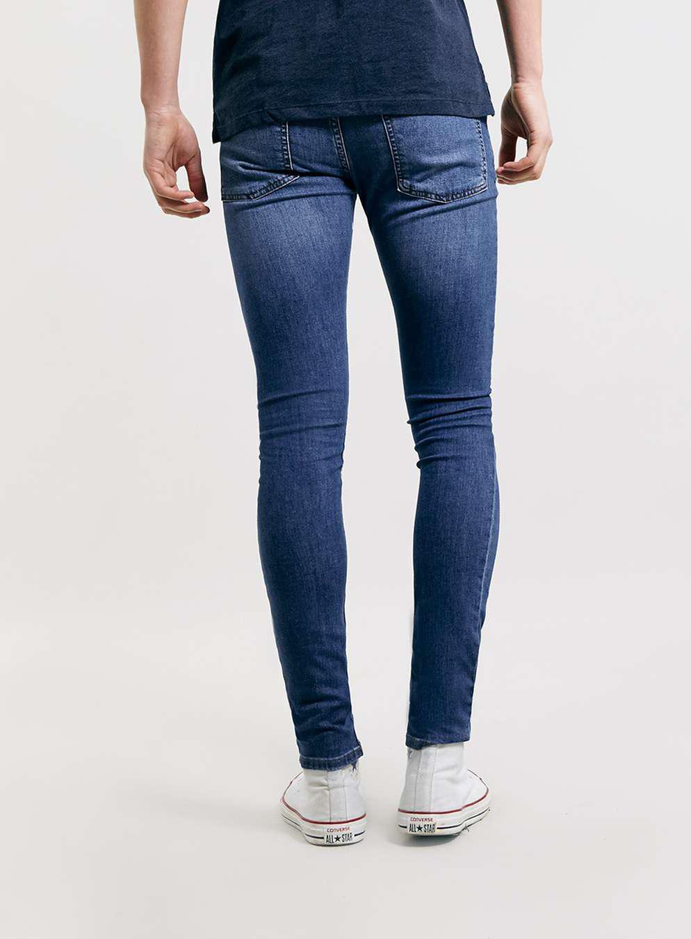 Topman Denim Mid Wash Super Spray On Skinny Jeans In Blue