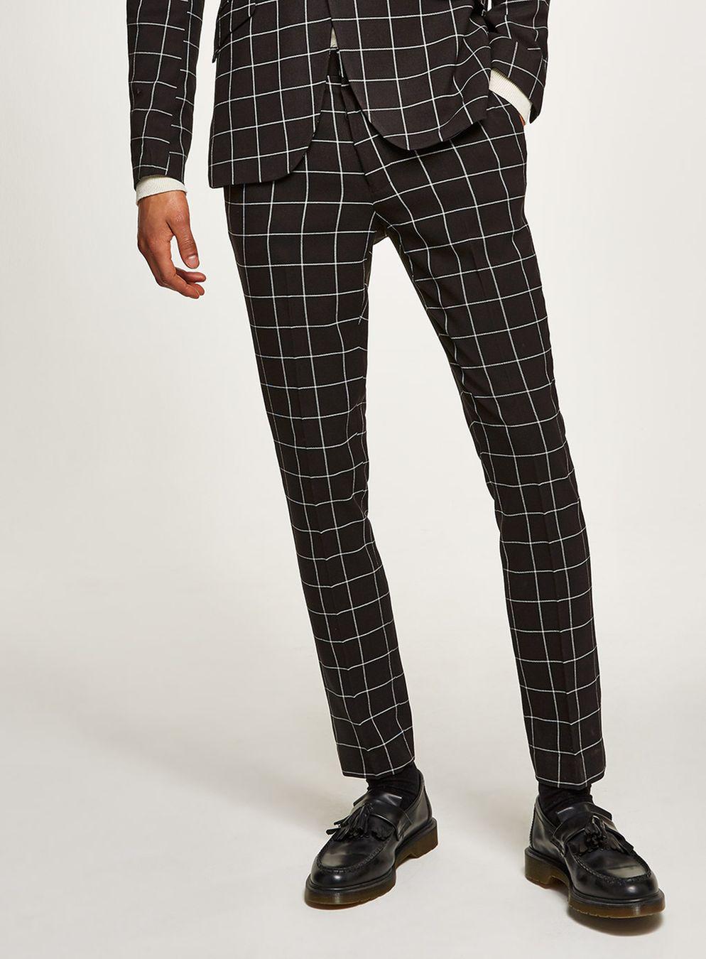 black and white windowpane pants