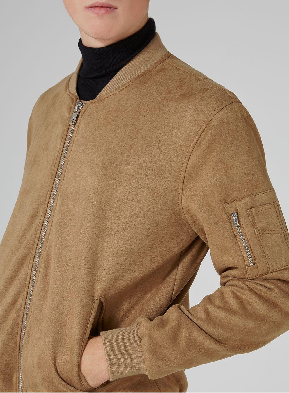 TOPMAN Tan Faux Suede Bomber Jacket in Brown for Men Lyst