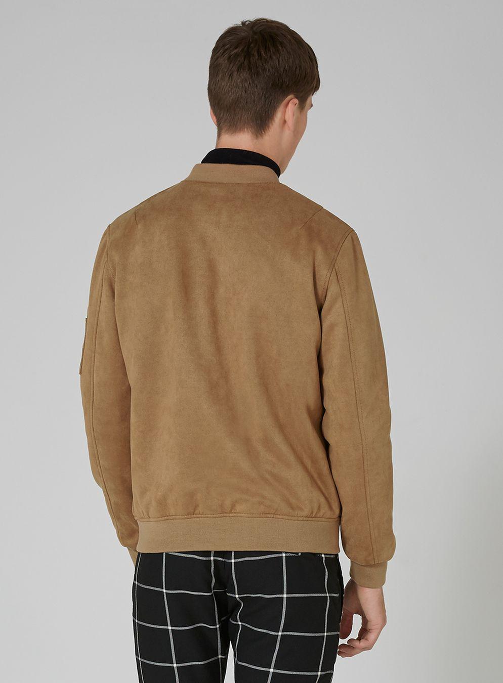 TOPMAN Tan Faux Suede Bomber Jacket in Brown for Men Lyst