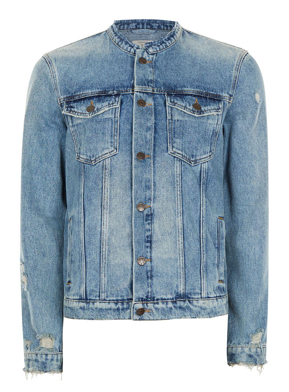collarless denim jacket men