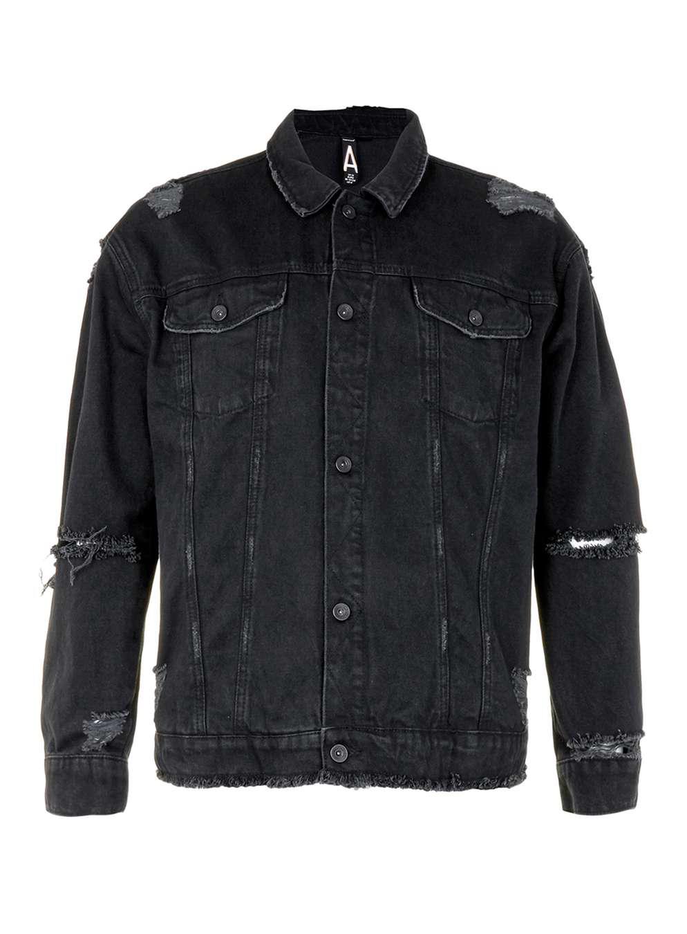 TOPMAN Aaa Black Distressed Oversized Denim Jacket for Men - Lyst