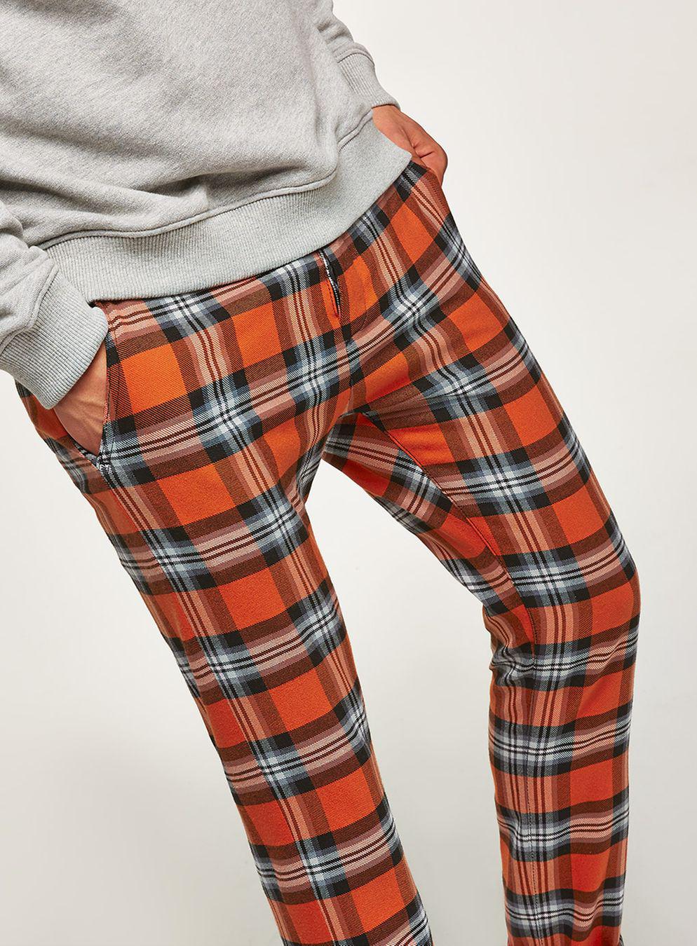 check stretch skinny trousers