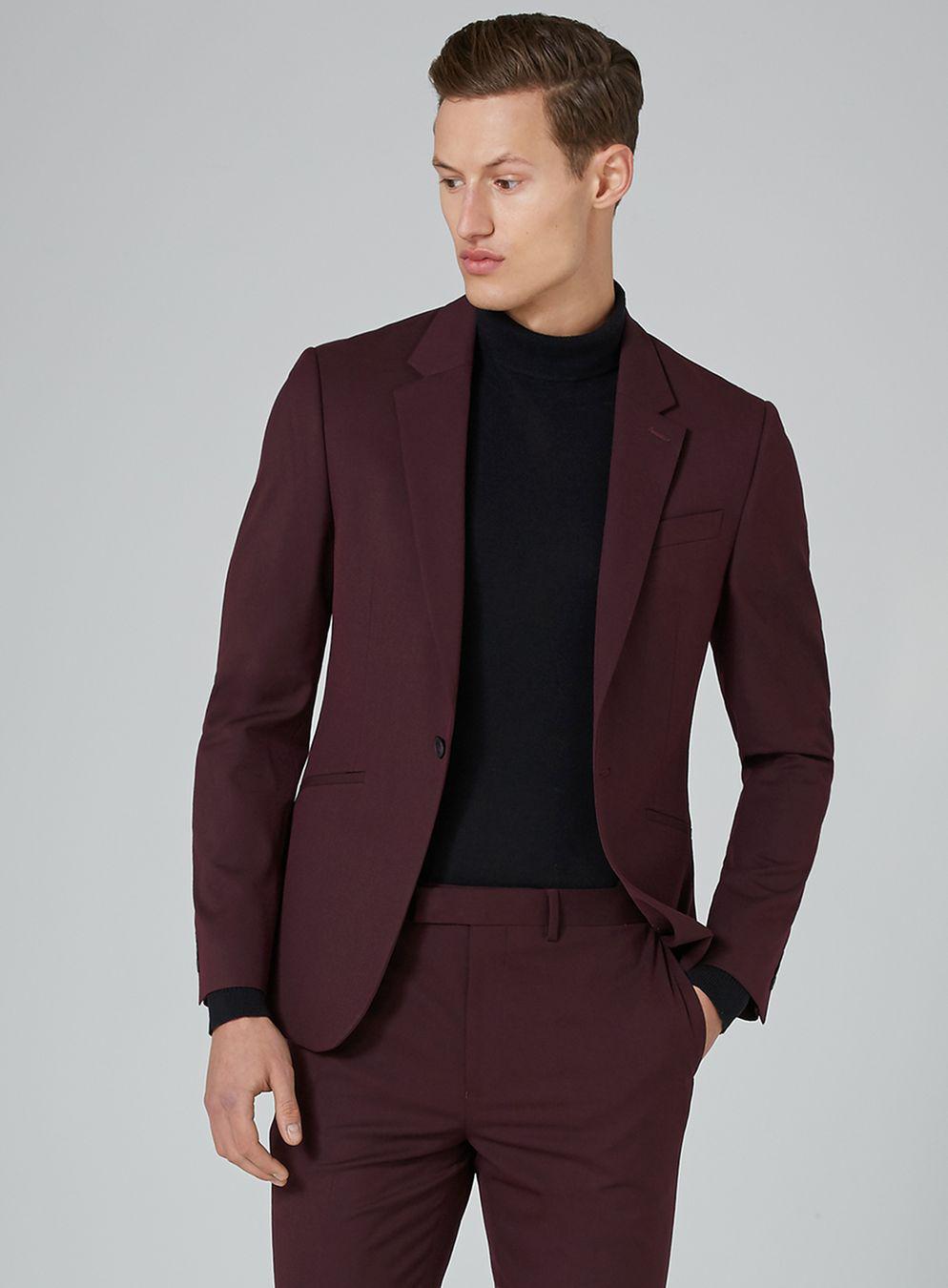 TOPMAN Synthetic Burgundy Muscle Fit Suit Jacket in Red for Men Lyst