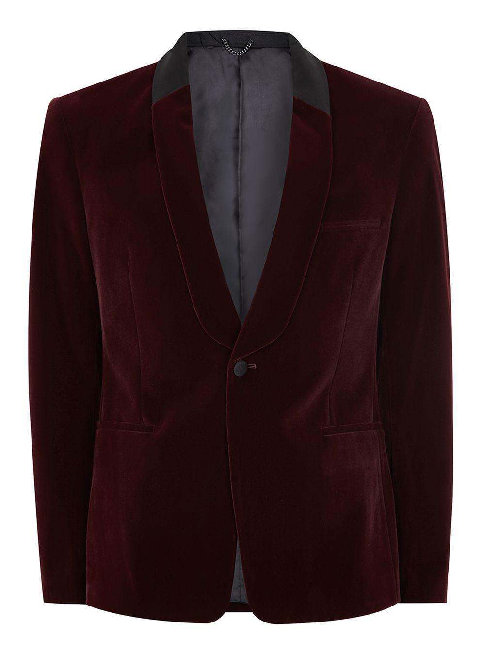 TOPMAN Burgundy Velvet Skinny Tuxedo Jacket in Red for Men - Lyst