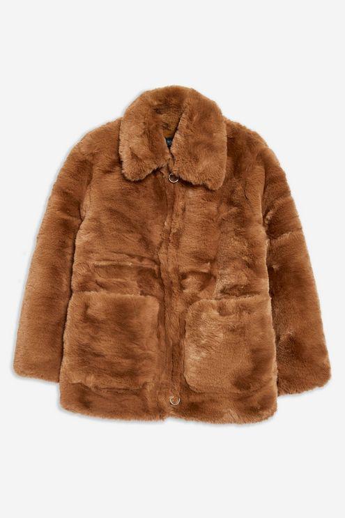 topshop faux fur zip up jacket