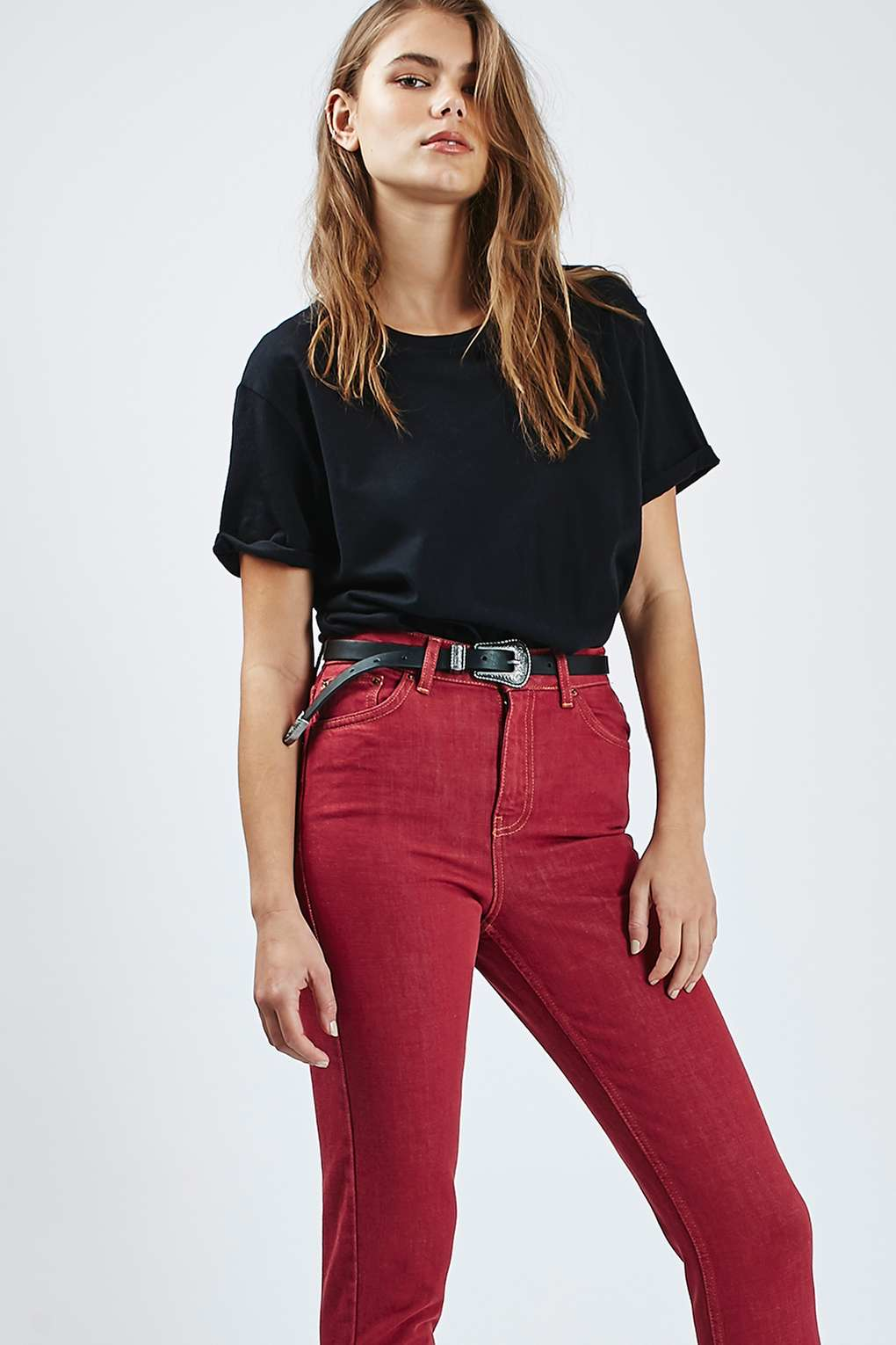 red mom jeans topshop