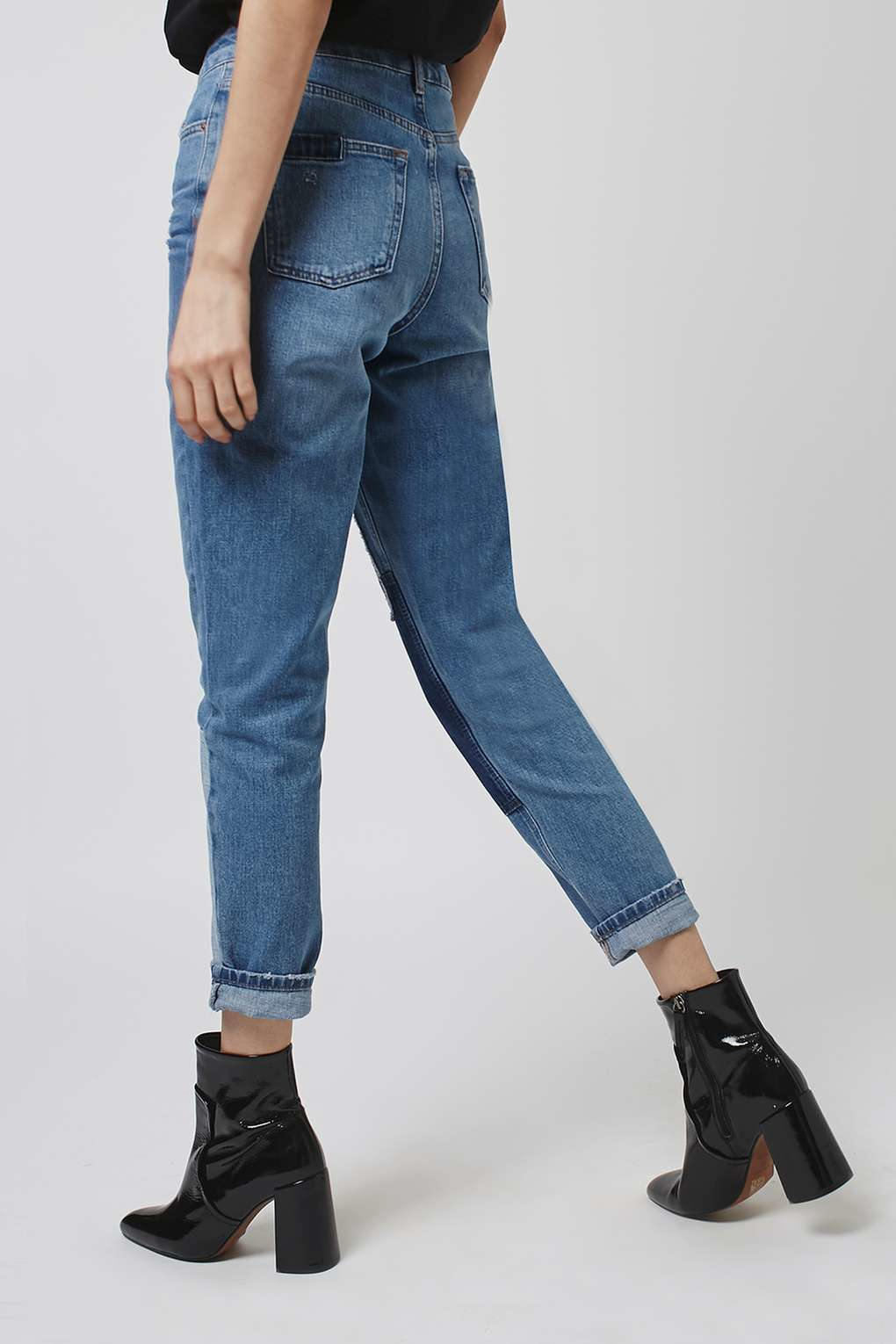 Moto Patchwork Mom Jeans in Blue Lyst
