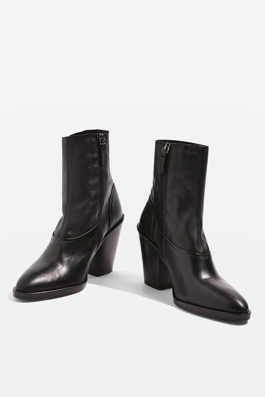 TOPSHOP Leather May Sock Boots in Black - Lyst