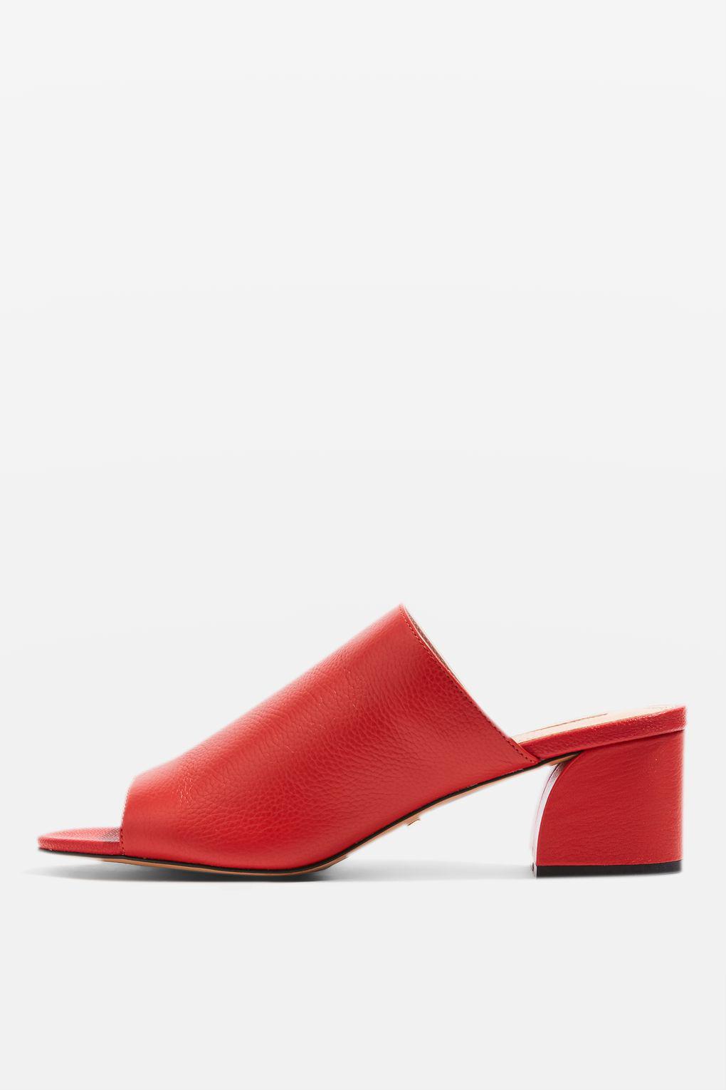 red leather mules