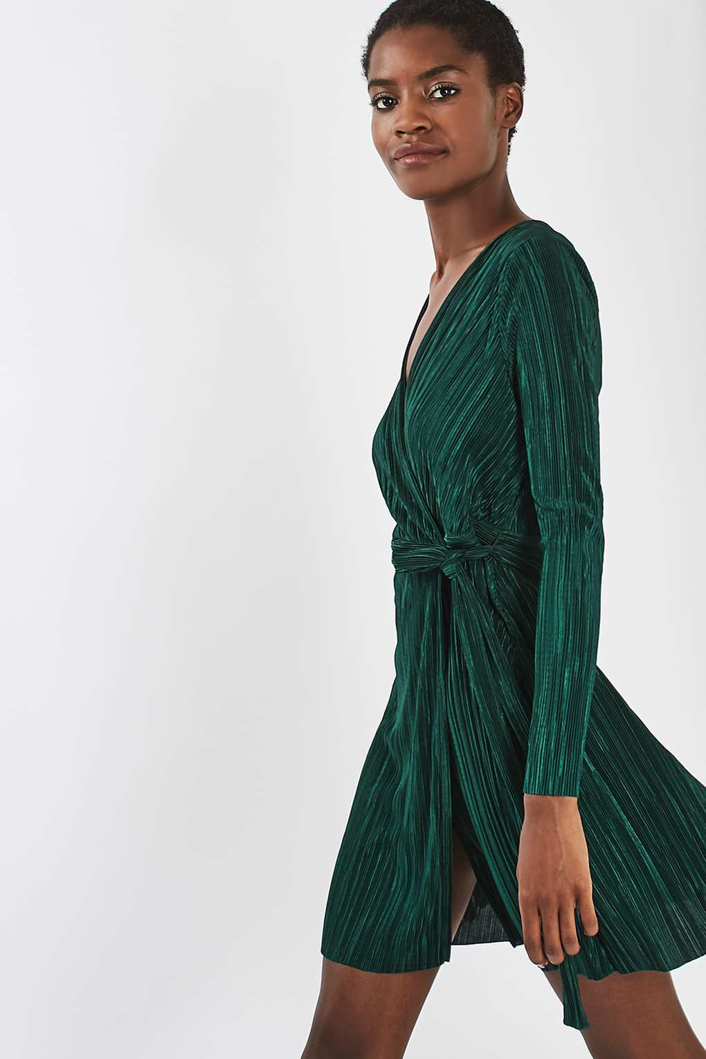 plisse wrap dress