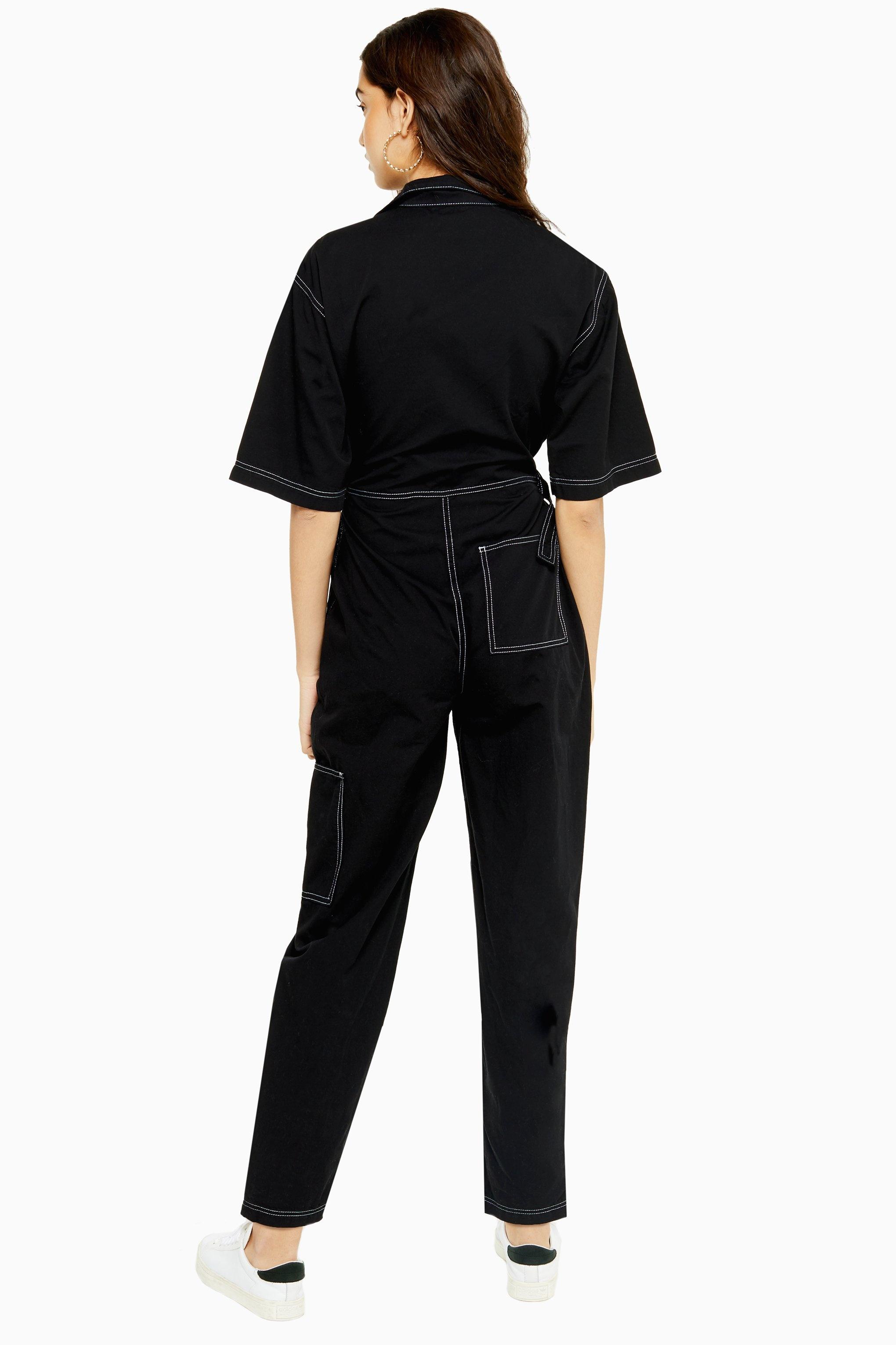 Cotton Short Sleeve Utility Boiler Suit in Black Lyst