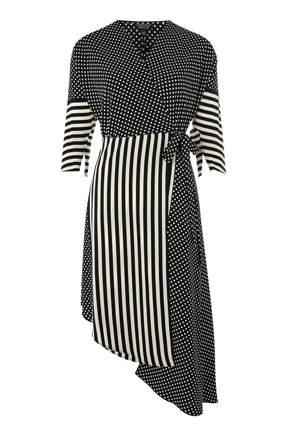 black and white spotted wrap dress