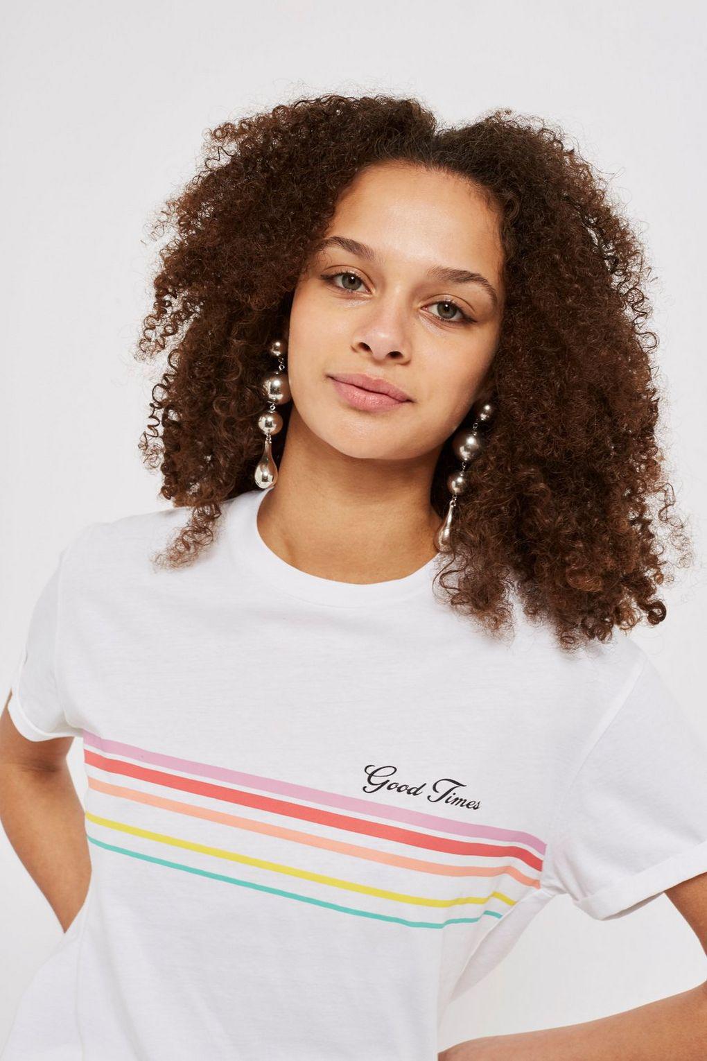 TOPSHOP Denim 'good Times' Rainbow T-shirt in White - Lyst