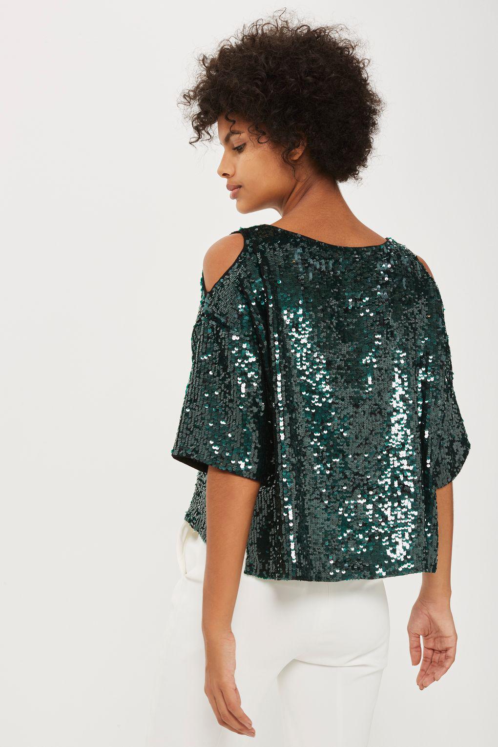 sequin cold shoulder top
