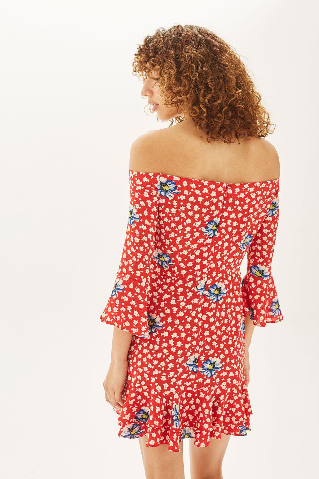 topshop red bardot dress
