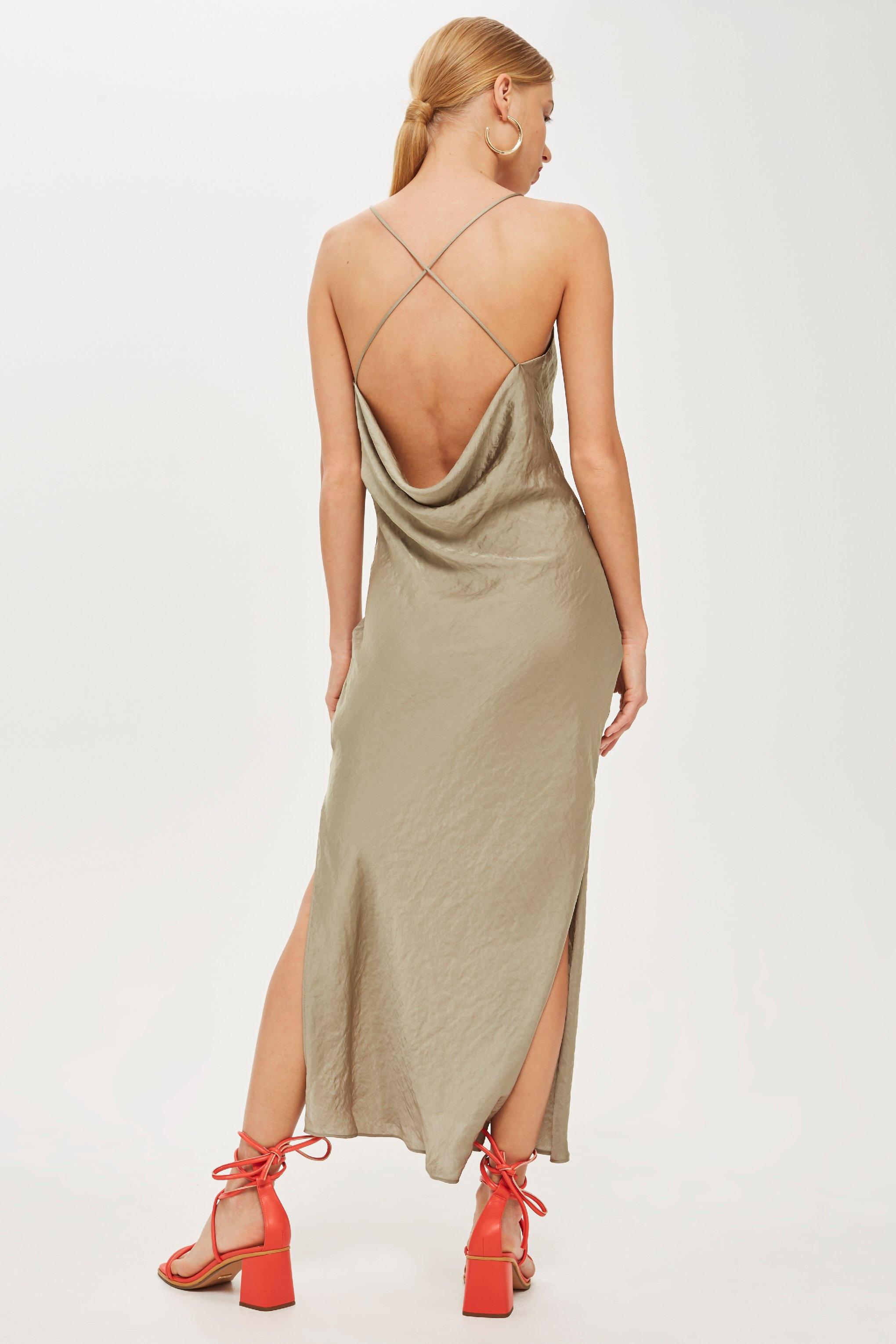 olive satin slip dress