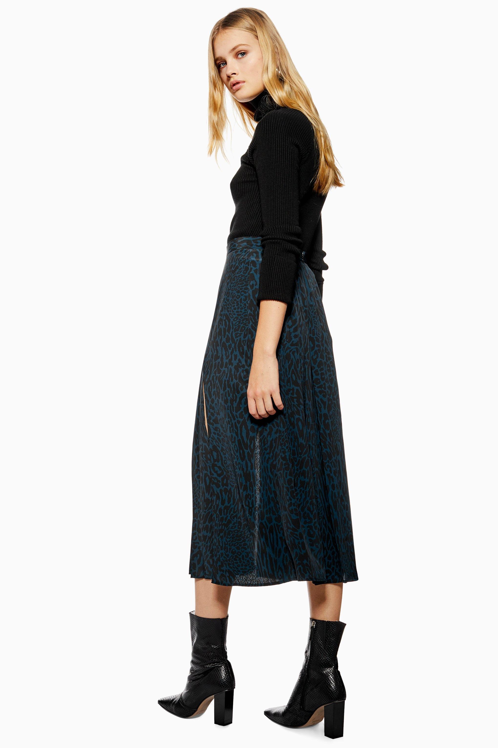 leopard print box pleat midi skirt