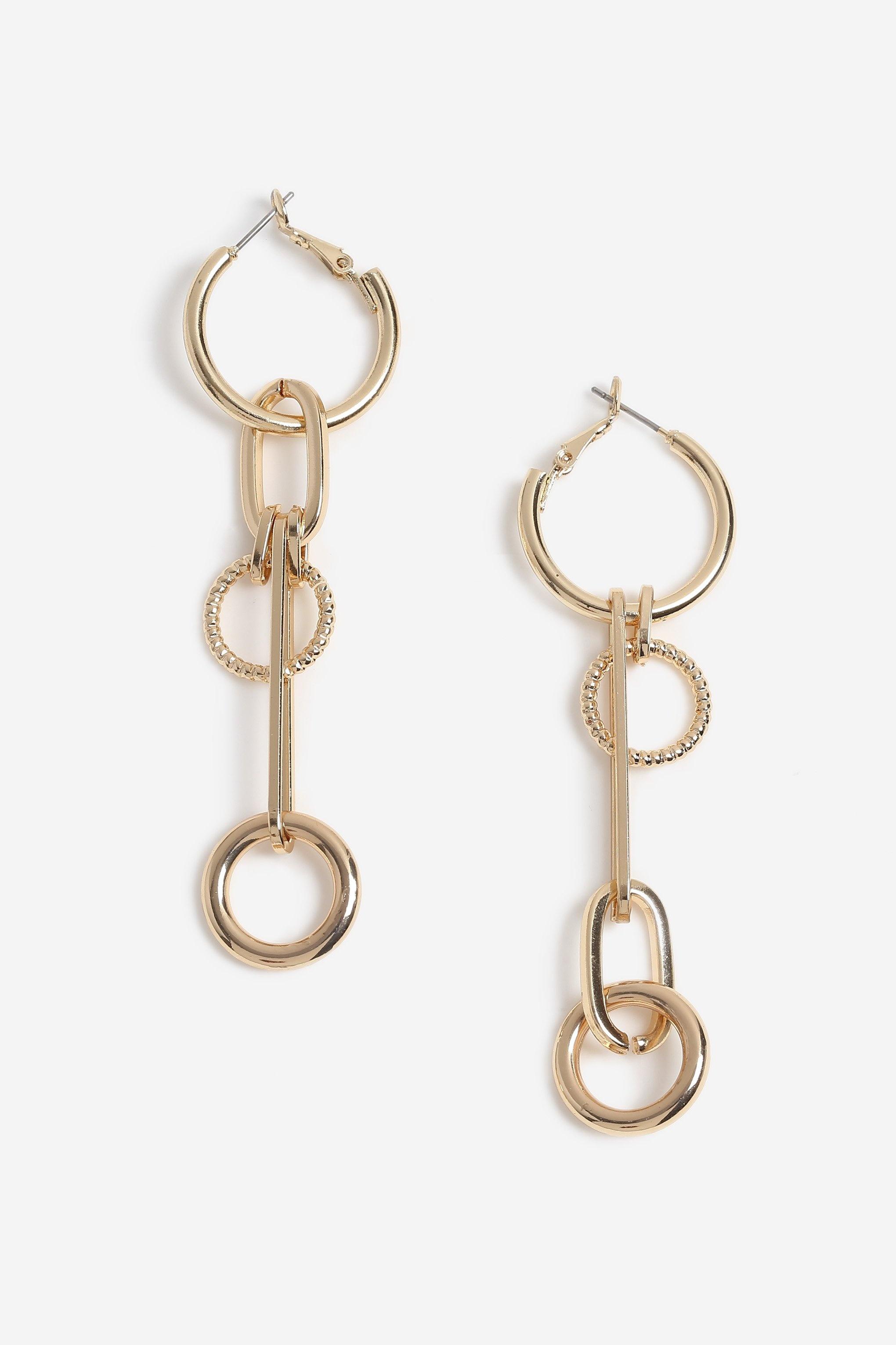 Rhinestone Link Drop Earrings in Metallic Lyst