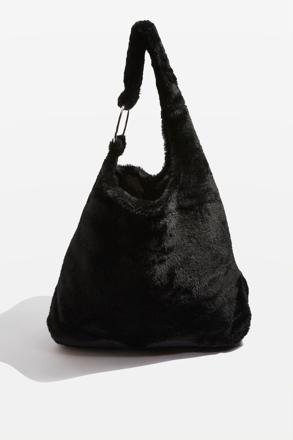 topshop black fluffy bag